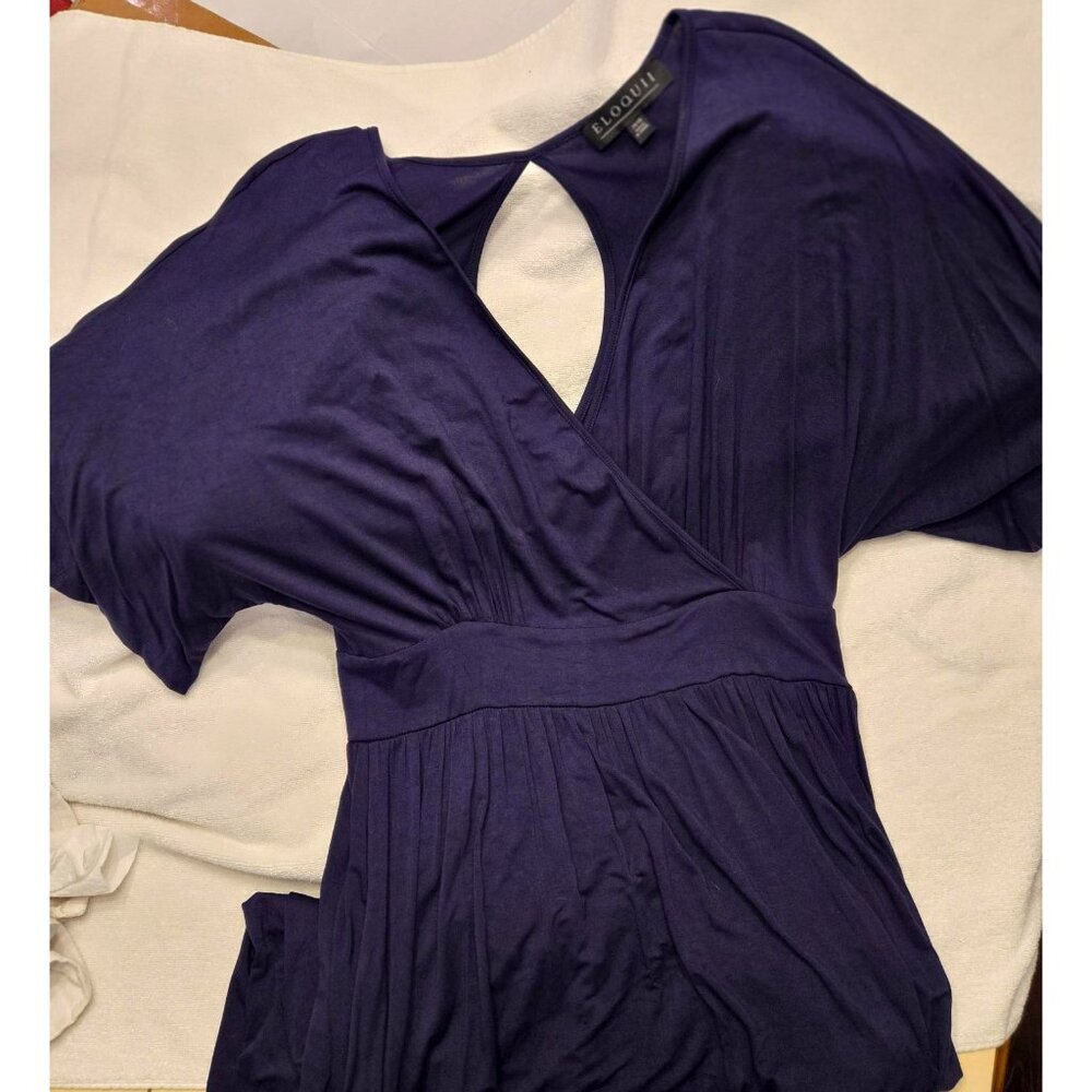 Eloquii Navy Faux Wrap V Neck Stretch Knit Maxi Dress, Size 14/16